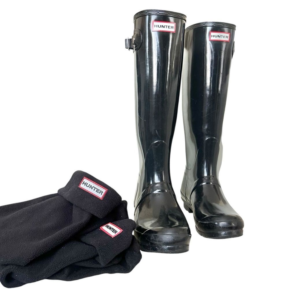 Hunter Tall Gloss Rain Boots Black Size 8